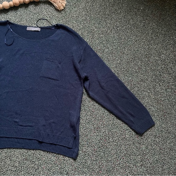 PRIMARK Navy Blue Boatneck Loose Knit Sweater Oversized Relaxed Drappy Shirt L - Picture 2 of 16